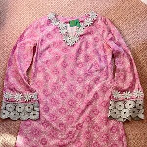 Jules Reid kaftan. Pink JR print. Beatrice Mini dress. Size 4